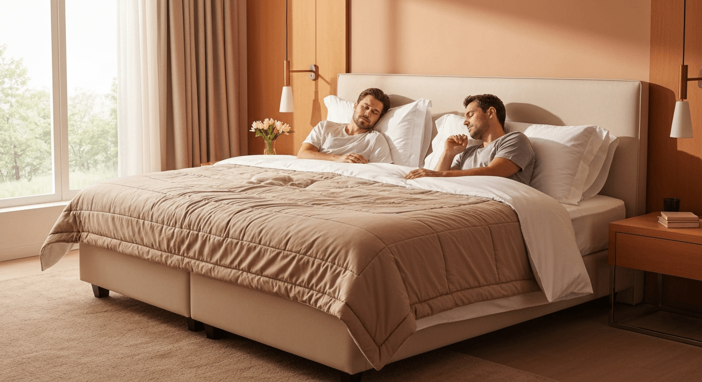 intymi aplinka miegamajame su šiltomis spalvomis ir romantiška atmosfera