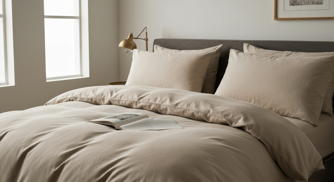 bambukinė patalynė lovoje su bambuko augalais fone