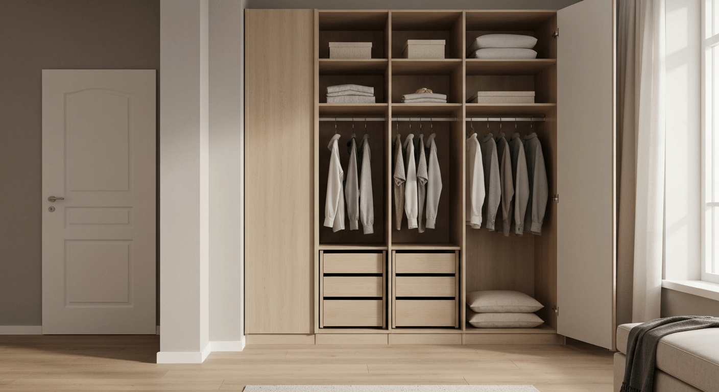 miegamojo spinta poroms su padalintais skyriais