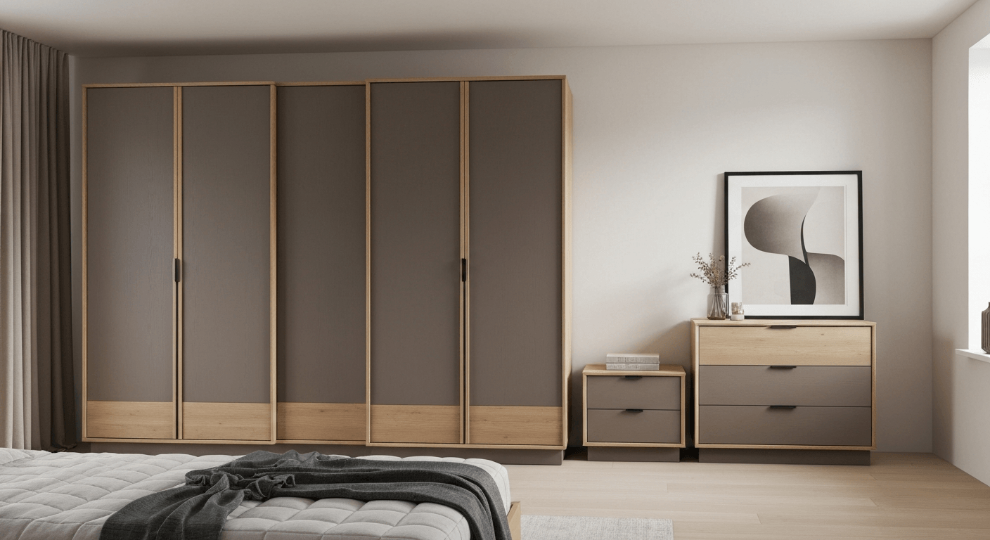 skandinaviškas miegamasis su minimalistiniais baldais ir natūraliu apšvietimu