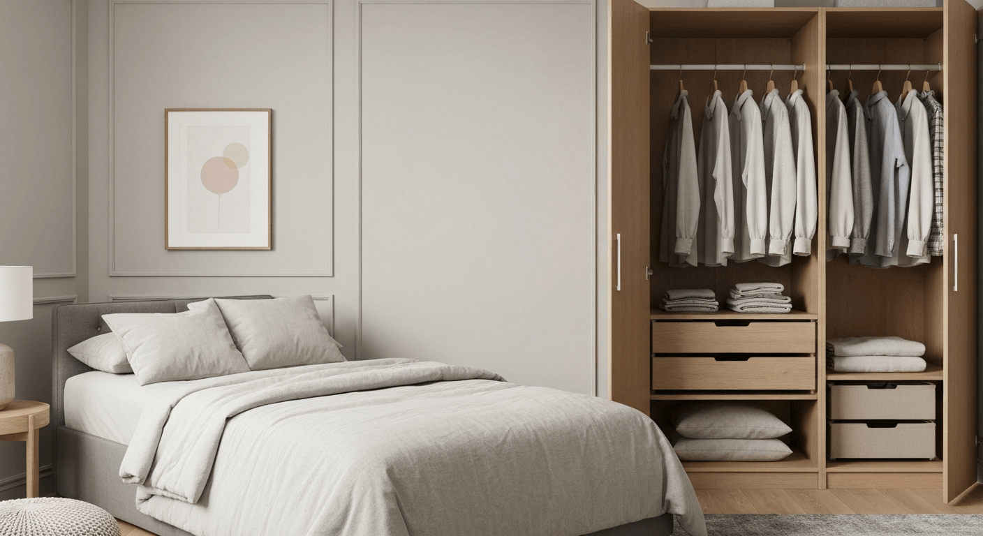 spinta su lentynomis miegamajame