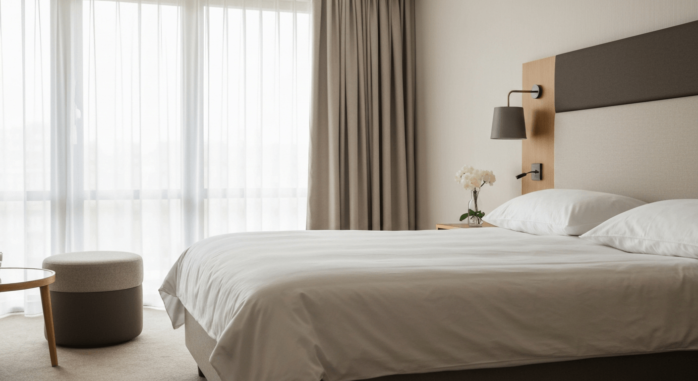 viešbučio miegamojo interjeras su smart technologijomis