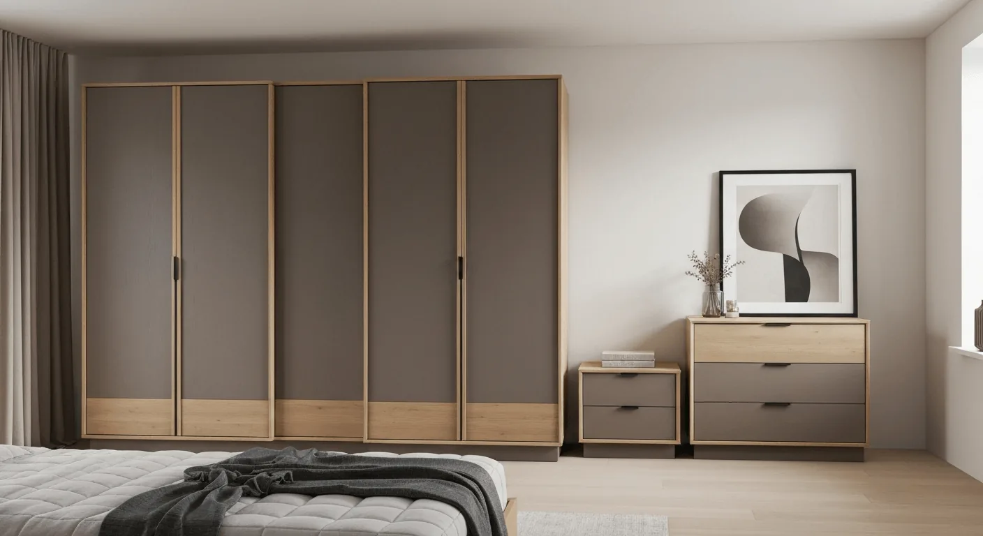skandinaviškas miegamasis su minimalistiniais baldais ir natūraliu apšvietimu